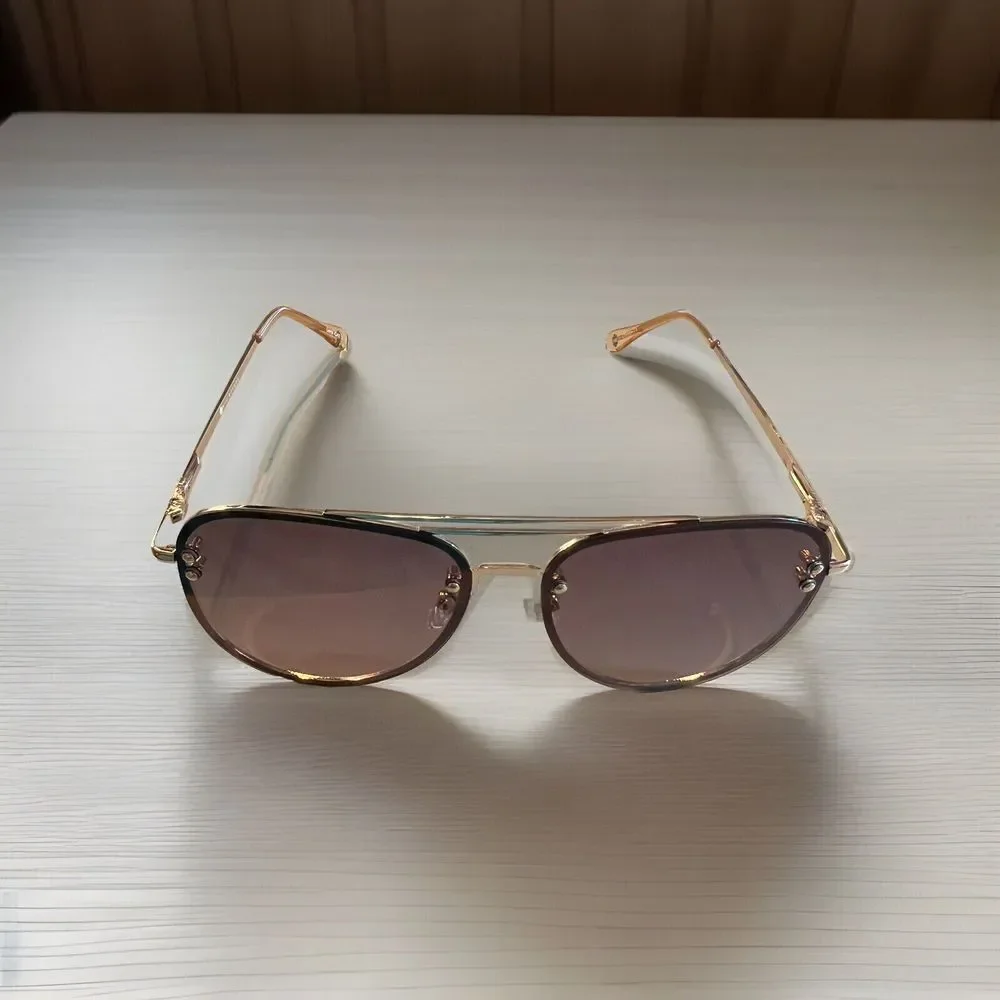 Vivien Fang 87247AS Polarized Aviator Sunglasses Gold Purple Gradient Mens 140mm